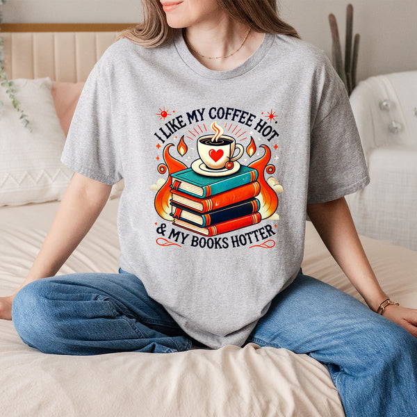 Hot Coffee, Hotter Books Tee – 100% Cotton