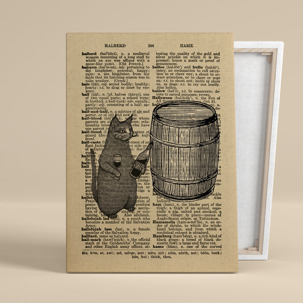 "Tipsy Cat &amp; Barrel" – Canvas Art, 0.75" Frame