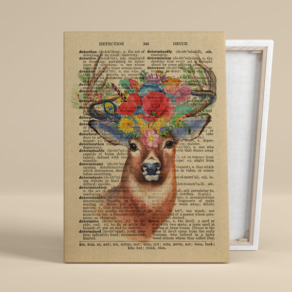 "Floral Crowned Stag" – Canvas Art, 0.75" Frame