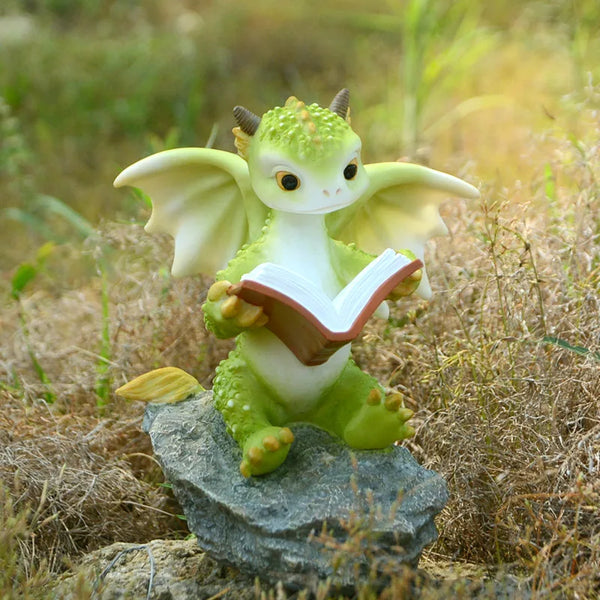 Cute Resin Dragon Reading Book Miniature