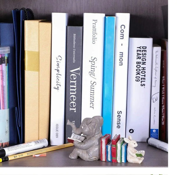 Elephant & Rabbit Resin Bookend Statue