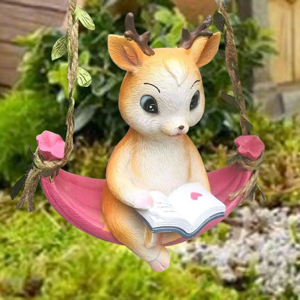 Little Deer Reading Book Statue